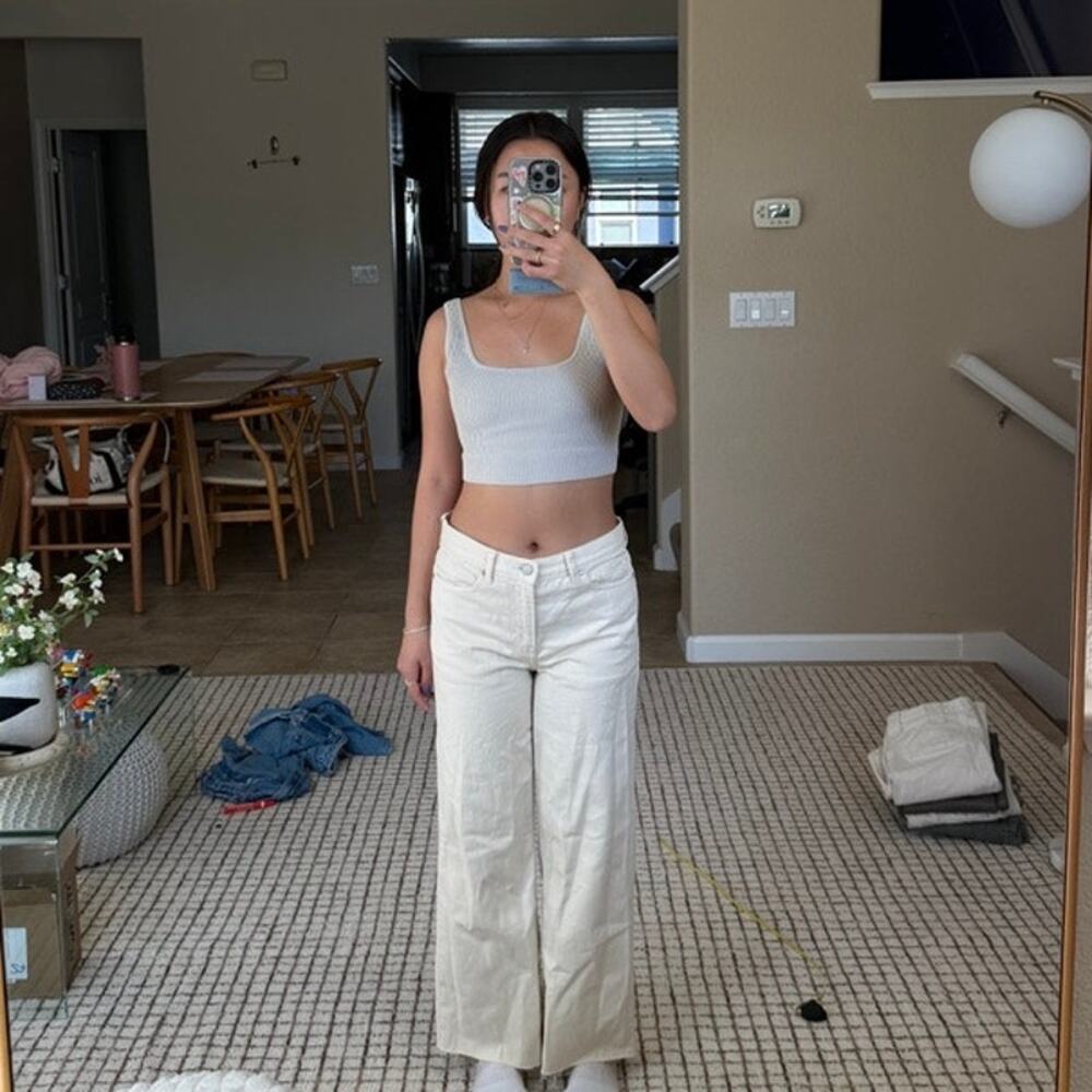 Uniqlo Low Rise Beige Wide Jeans Cream Beige